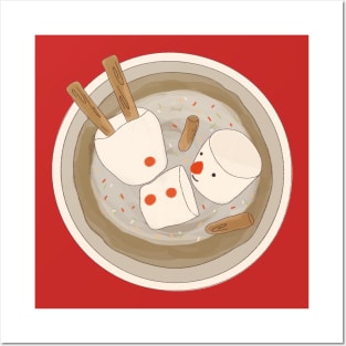 Marshmallow Snowman Swimming in Holiday Drink Posters and Art